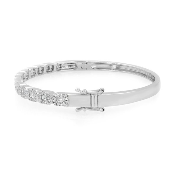 Rachel Koen Baguette Round Cut Diamond Bangle 14K White Gold 0.86Cttw - Picture 7 of 7